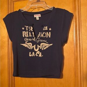 True Religion  Navy Blue Graphic crop top